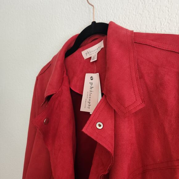 Philosophy Women's Size 1X Plus‎ Size Zipper Accent Cool Red Biker Jacket NWT - Picture 3 of 6